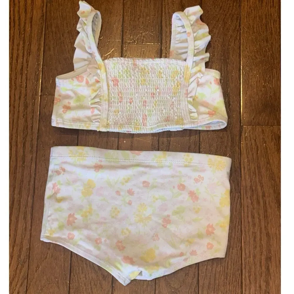 Janie and Jack Floral Bikini Set Girls Size 4T Ruffle Smocked Pastel Swim